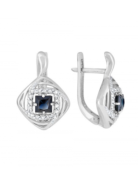 Золотые серьги с бриллиантом и сапфиром № 119106