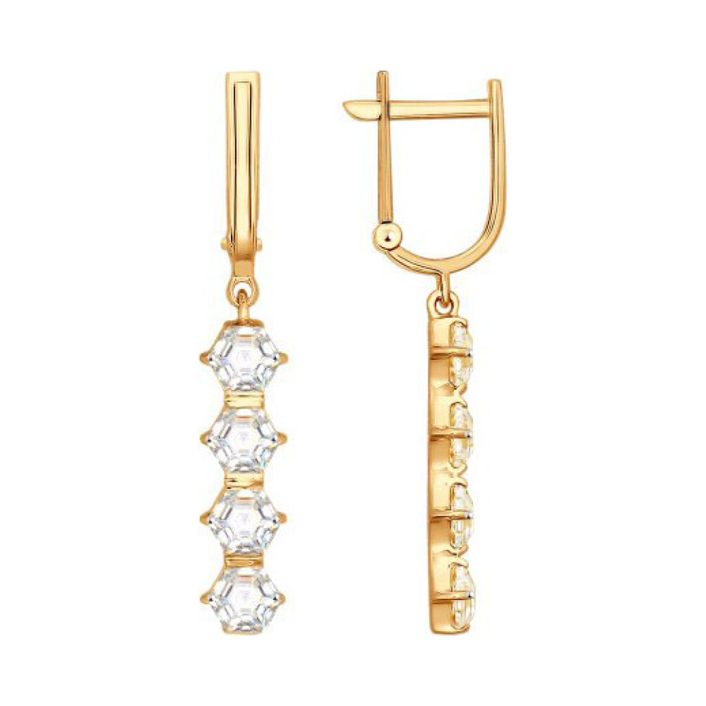 Золотые серьги с кристаллом swarovski № 161646