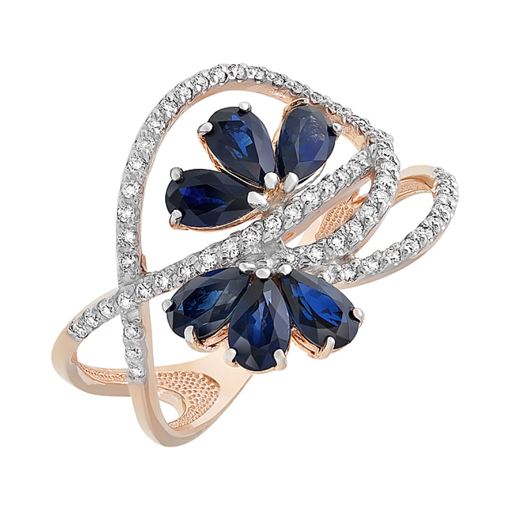 Золотое кольцо с бриллиантом и сапфиром № 84450