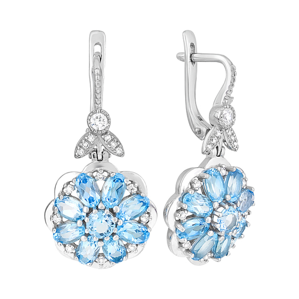 Серебряные серьги с топазом и фианитом № 124396