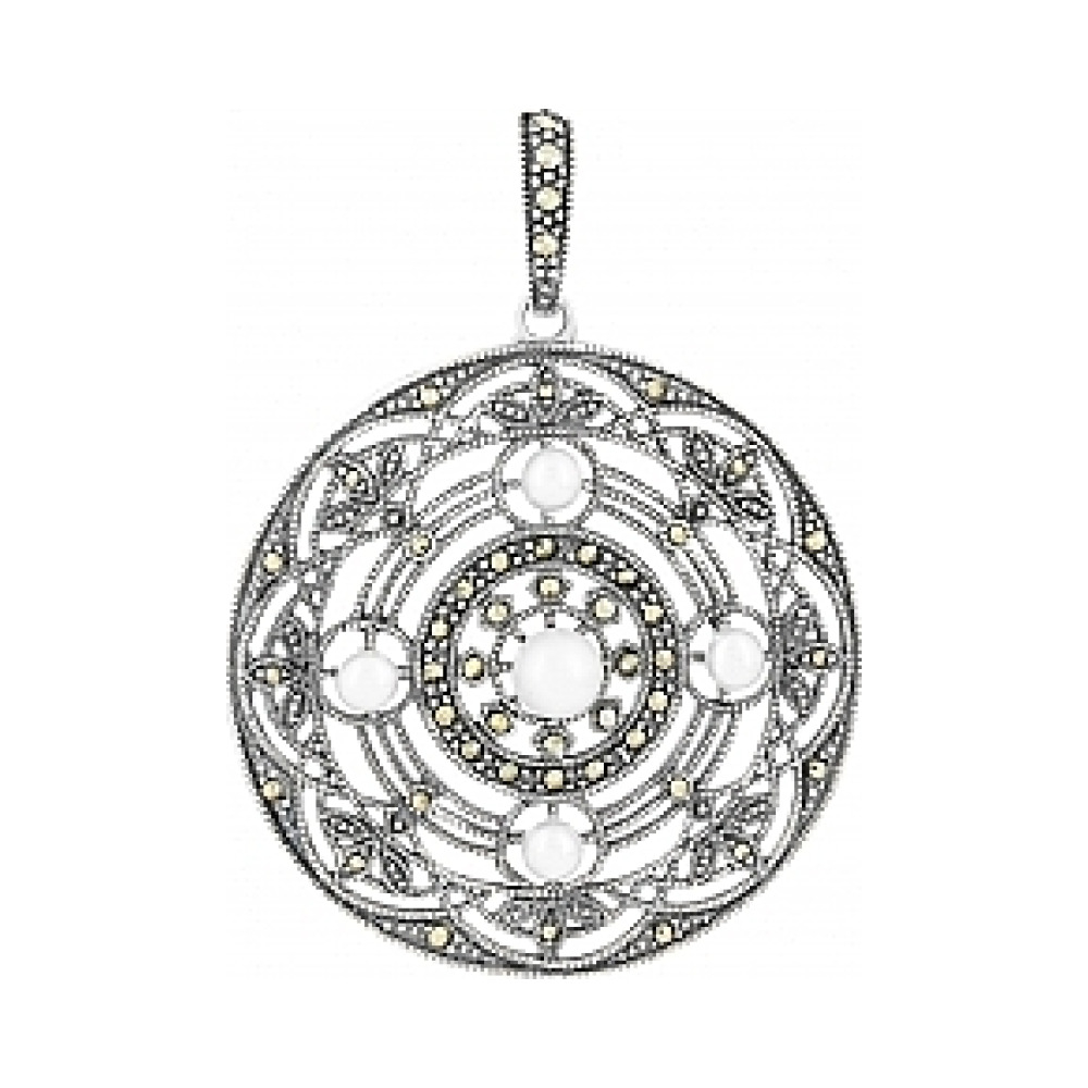 Серебряная подвеска с имитац. жемчуга и марказитом № 80856