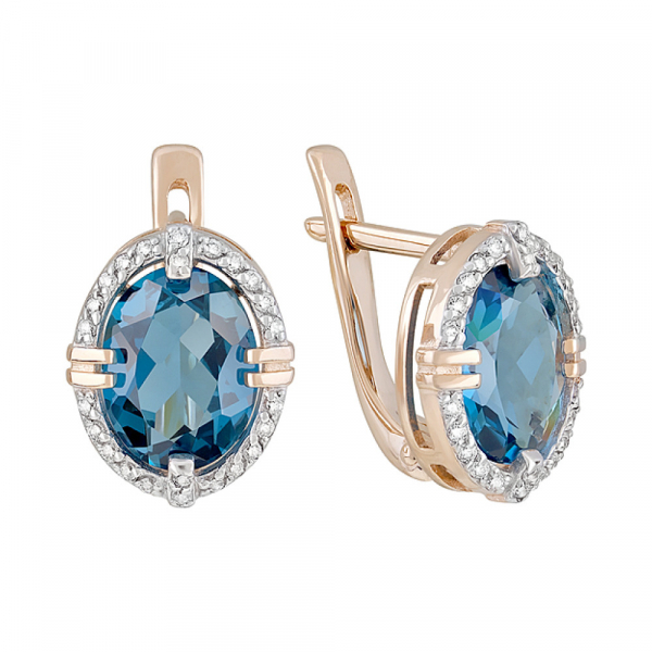 Золотые серьги с топазом и фианитом № 126981