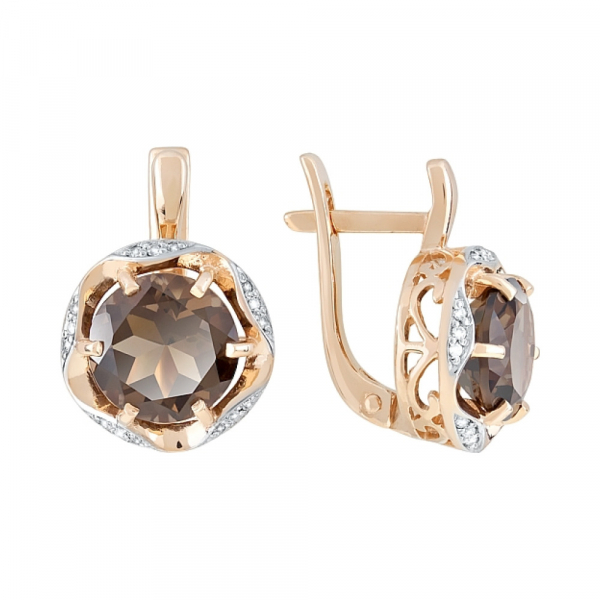 Золотые серьги с раухтопазом и фианитом № 119606