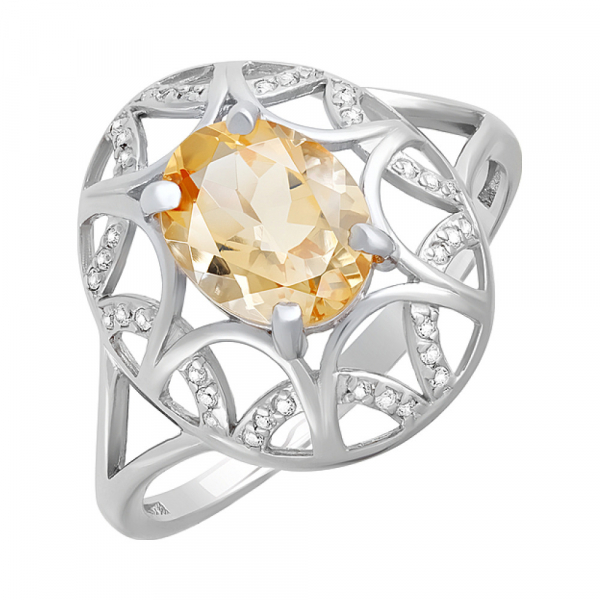 Серебряное кольцо с цитрином и фианитом № 124644