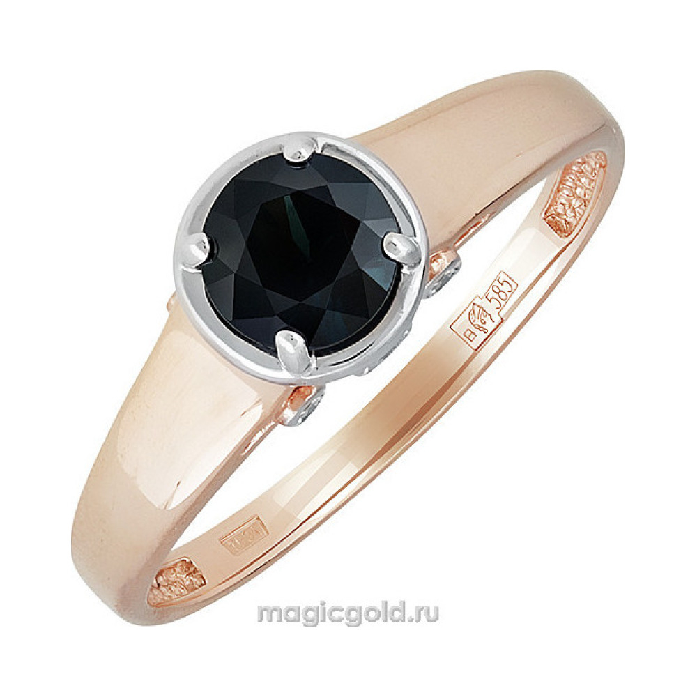 Золотое кольцо с бриллиантом и сапфиром № 140325