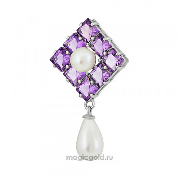 Серебряная подвеска с аметистом, жемчугом и и перламутровым жемчугом № 134768
