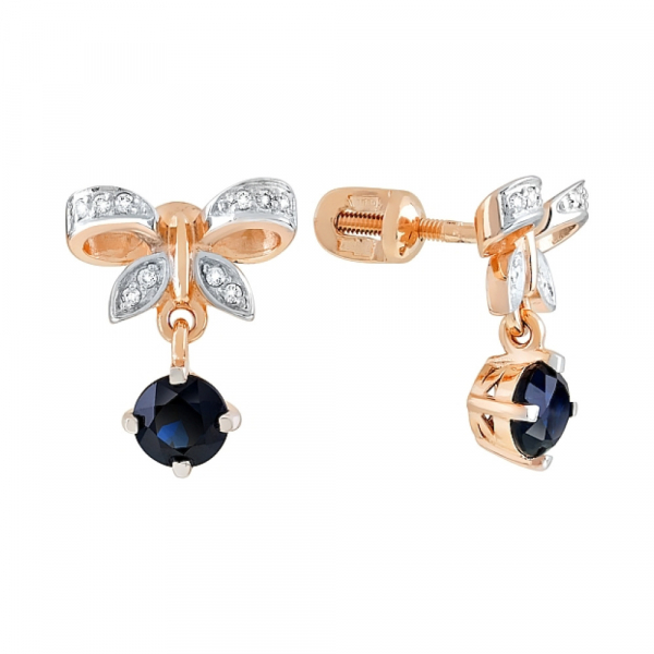 Пуссеты с бриллиантом и сапфиром № 112597