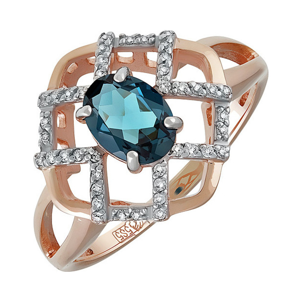 Золотое кольцо с топазом и фианитом № 135493