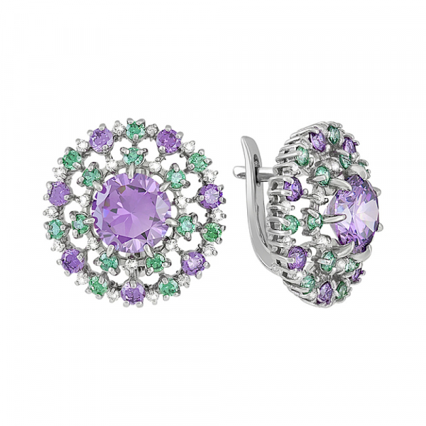 Серебряные серьги с фианитом № 127218