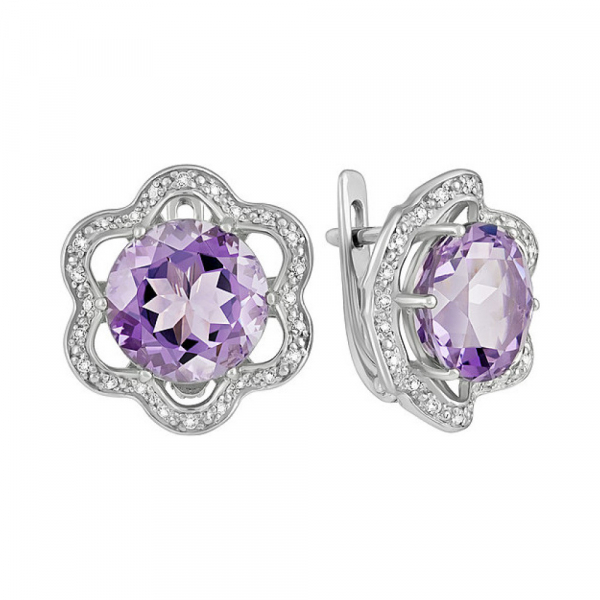 Серебряные серьги с аметистом и фианитом № 133122