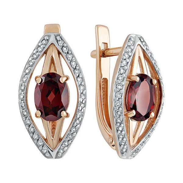 Золотые серьги с гранатом и фианитом № 134835