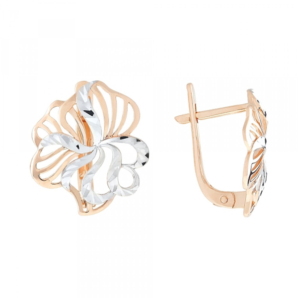 Золотые серьги без камня с алмазкой № 112585