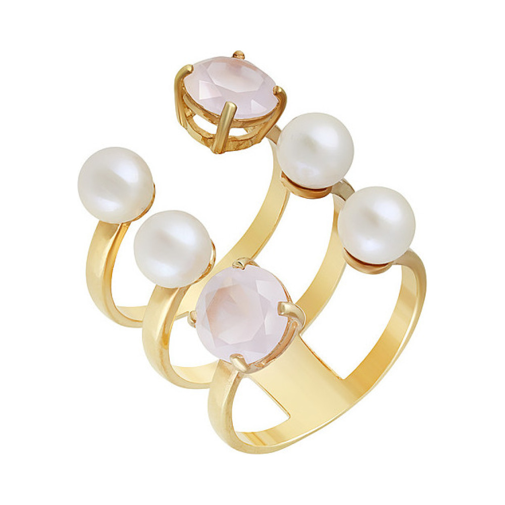 Серебряное кольцо с жемчугом ,алпанитом и золотым покрытием № 132364