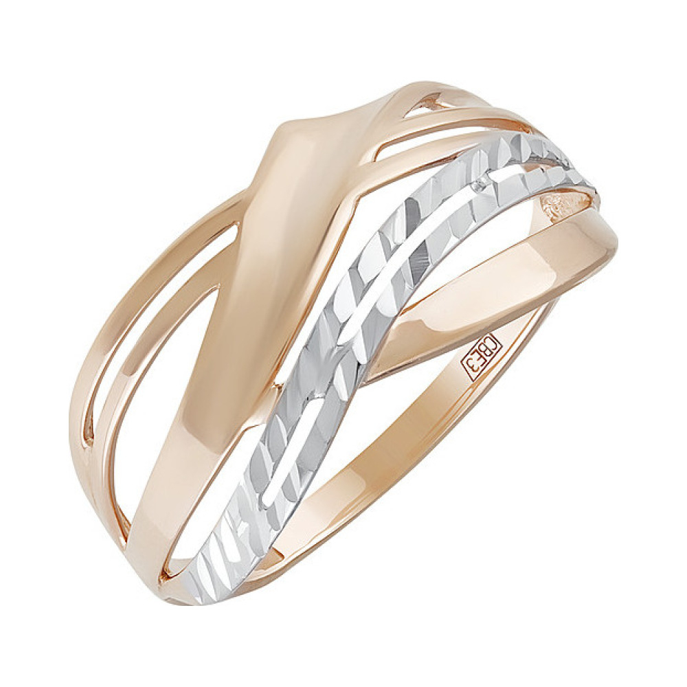 Золотое кольцо без камня с алмазкой № 136011