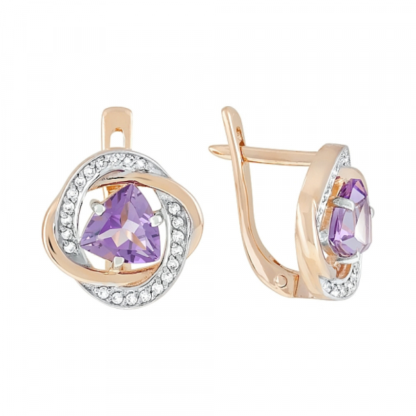 Золотые серьги с аметистом и фианитом № 119419