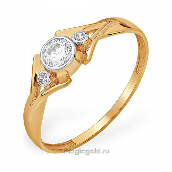 Золотое кольцо с кристаллом swarovski и фианитом № 140219
