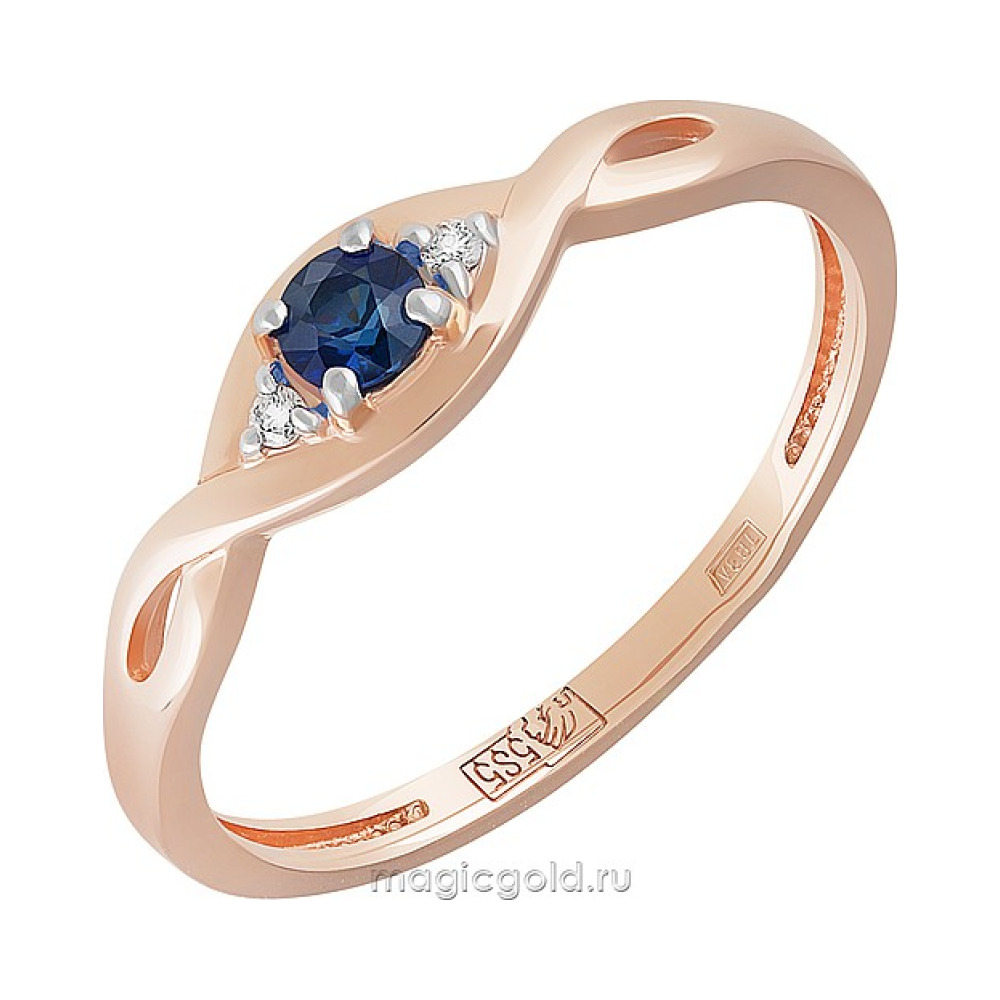 Золотое кольцо с бриллиантом и сапфиром № 160740