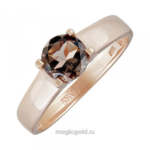 Золотое кольцо с раухтопазом и фианитом № 139171