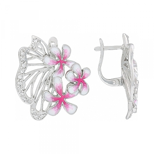 Серебряные серьги с эмалью и фианитом № 115000