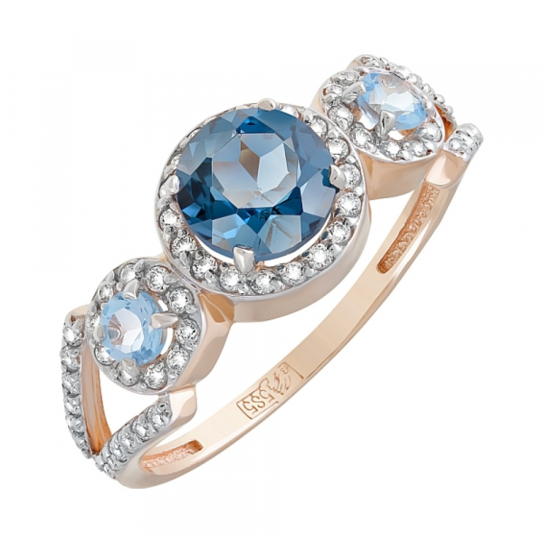 Золотое кольцо с топазом и фианитом № 120650