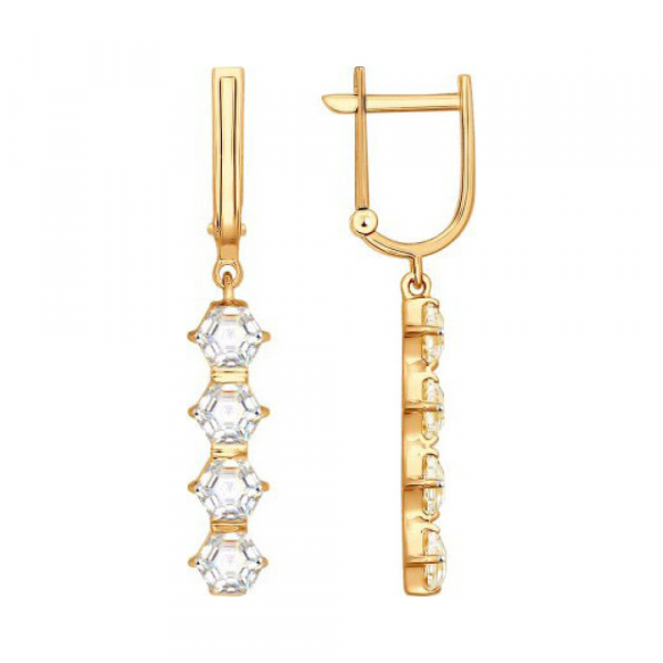 Золотые серьги с кристаллом swarovski № 161646