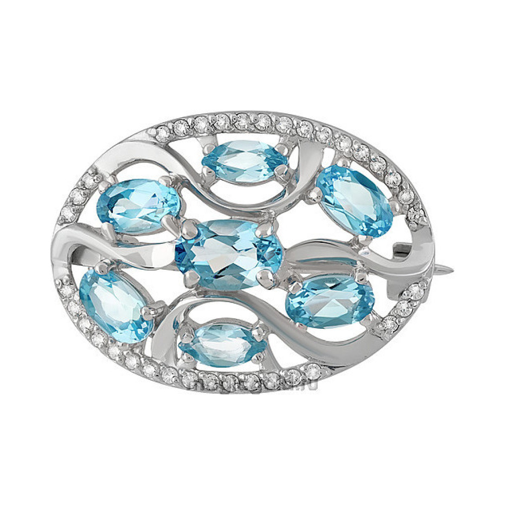 Серебряная брошь с топазом и фианитом № 137361