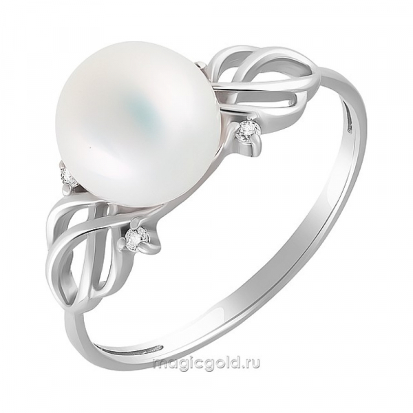 Серебряное кольцо с жемчугом и фианитом № 151346