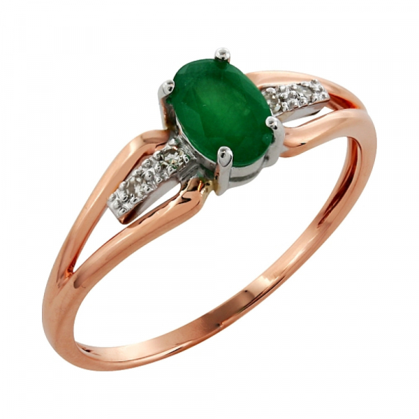 Золотое кольцо с бриллиантами и изумрудом № 99863