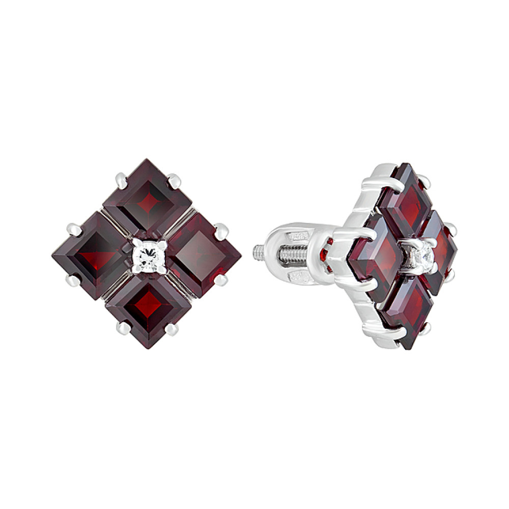 Пуссеты с гранатом и фианитом № 123256