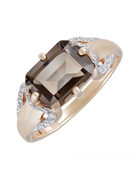 Золотое кольцо с раухтопазом и фианитом № 131599