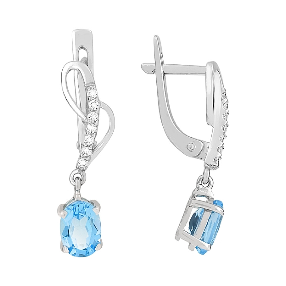 Золотые серьги с топазом и фианитом № 77058