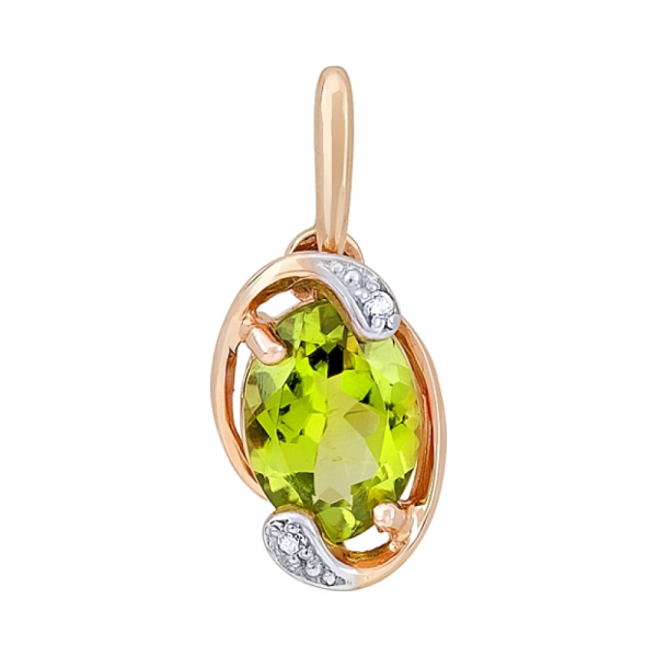 Золотая подвеска с хризолитом и фианитом № 112163