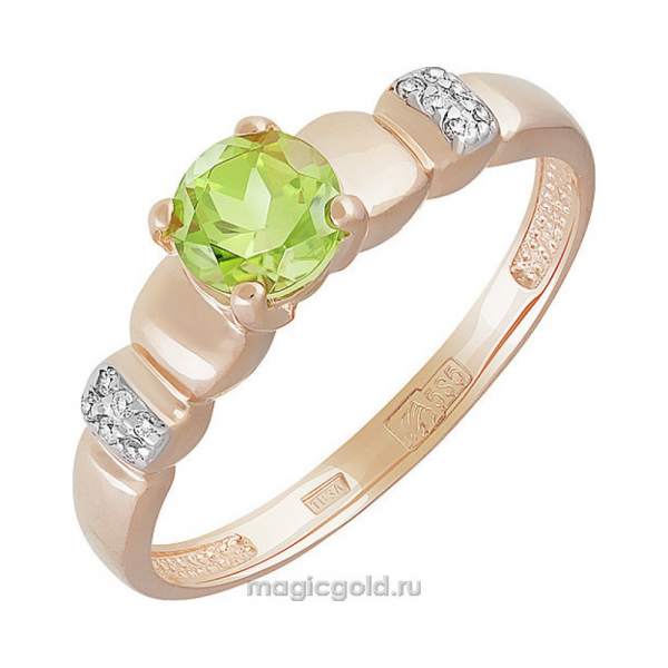 Золотое кольцо с хризолитом и фианитом № 142114