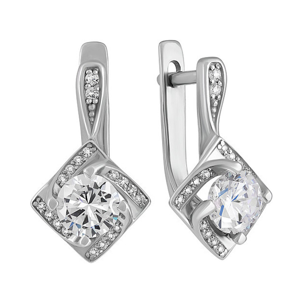 Серебряные серьги с фианитом № 134066