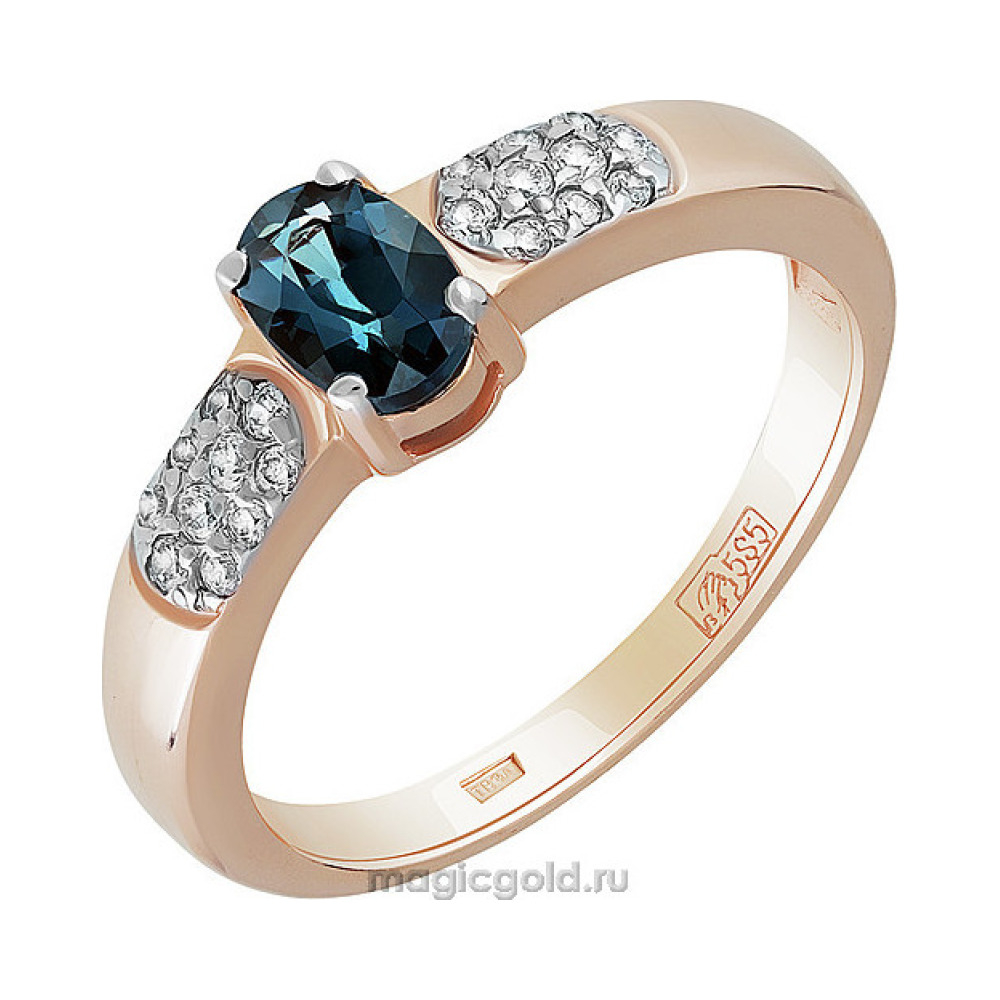 Золотое кольцо с топазом и фианитом № 158810