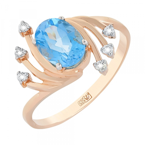 Золотое кольцо с топазом и фианитом № 99648