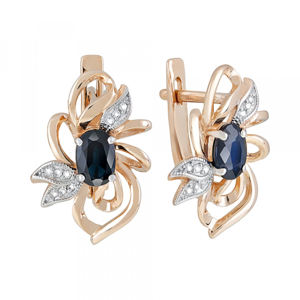 Золотые серьги с бриллиантом и сапфиром № 123180