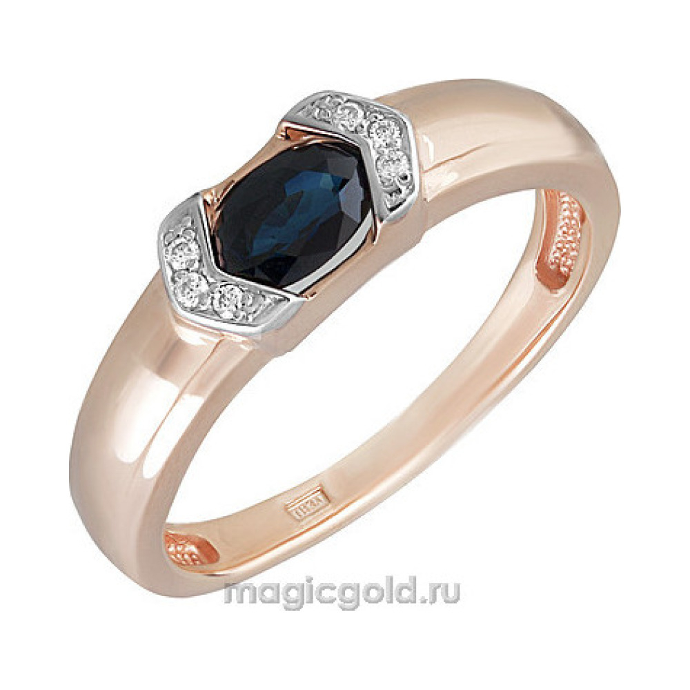 Золотое кольцо с бриллиантом и сапфиром № 158855