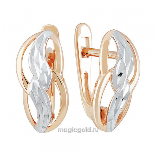 Золотые серьги без камня с алмазкой № 141132