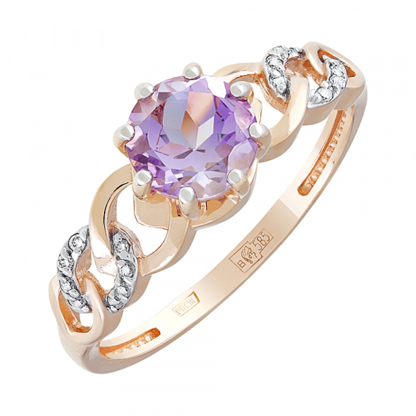 Золотое кольцо с аметистом и фианитом № 126546