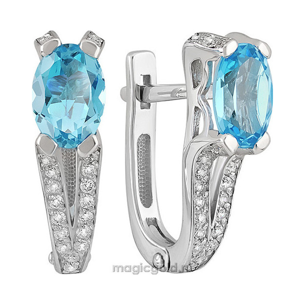 Серебряные серьги с топазом и фианитом № 134302