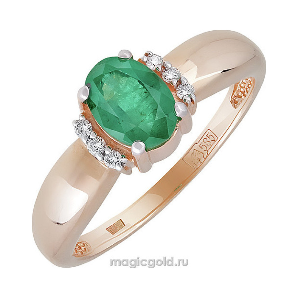 Золотое кольцо с бриллиантом и изумрудом № 140254