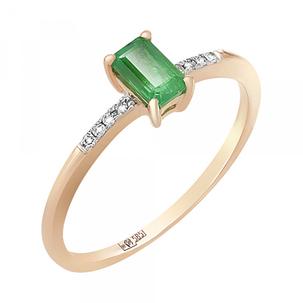 Золотое кольцо с бриллиантами и изумрудами № 108102