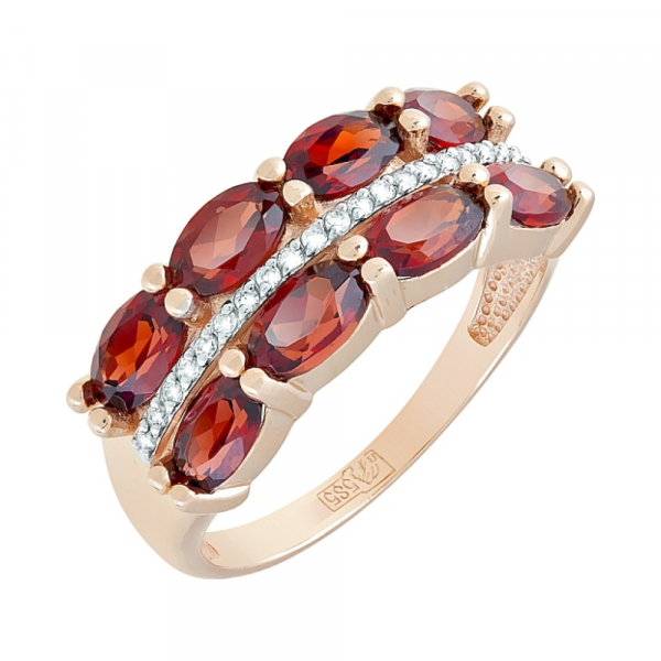 Золотое кольцо с гранатом и фианитом № 120425