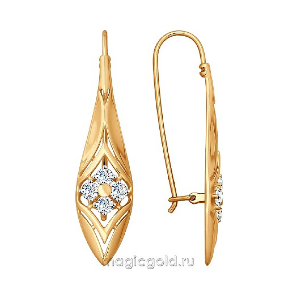 Золотые серьги с фианитом № 163951