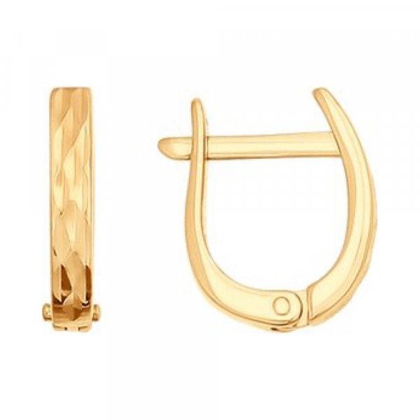 Золотые серьги без камня с алмазкой № 159174