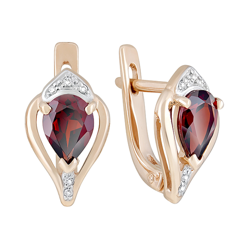 Золотые серьги с гранатом и фианитом № 126322