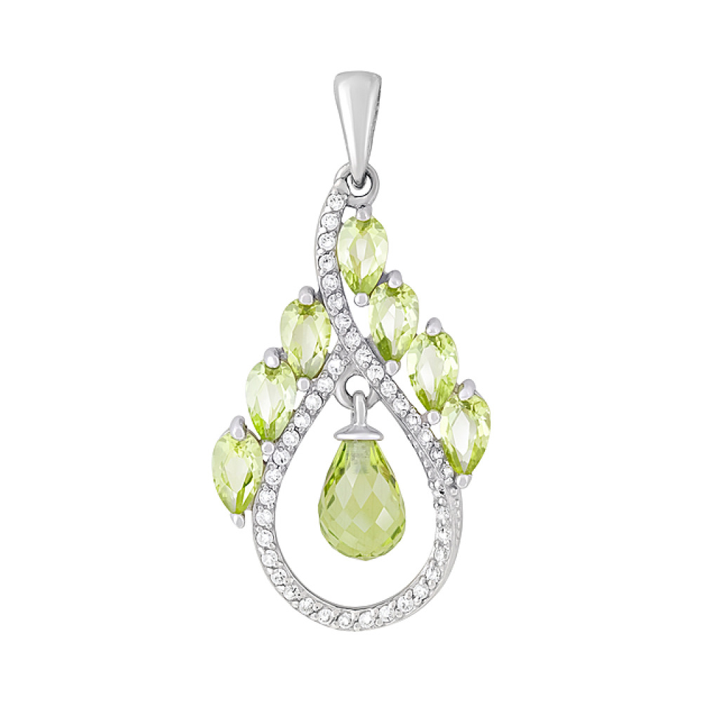 Серебряная подвеска с хризолитом и фианитом № 126960