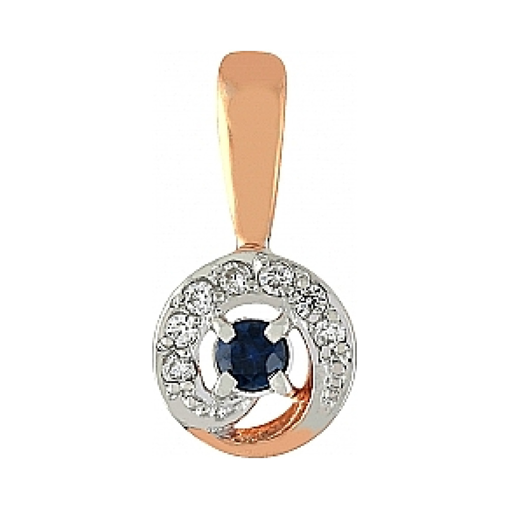 Золотая подвеска с бриллиантом и сапфиром № 103499