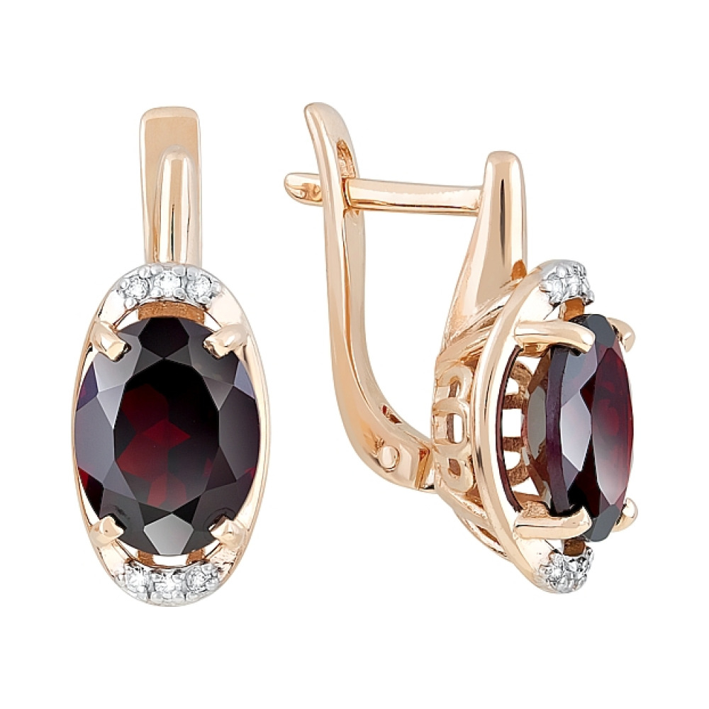 Золотые серьги с гранатом и фианитом № 120315